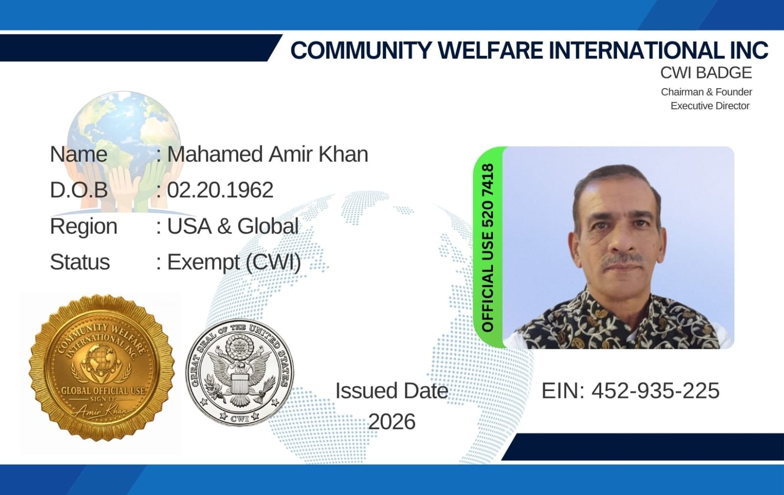 Mahamed Amir Khan, Chairman & Founder